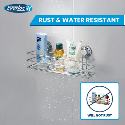Everloc Bathroom Shelf, No Drilling, No Screws, No Glue, No Adhesive, Vacuum Suction Wall Mounted Chrome Shampoo holder, Bottle Holder, Organizer for Kitchen and Bathroom, Shower Rack, EVL-10104