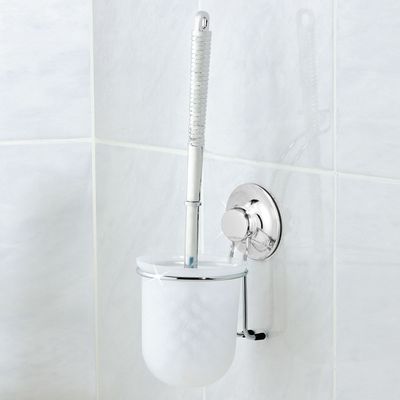 Everloc Toilet Brush with Holder, No Drilling, No Screws, No Glue, No Adhesive, Vacuum Suction Wall Mounted Chrome Set for Bathroom, Bowl Cleaner, Easy Install, EVL-10208