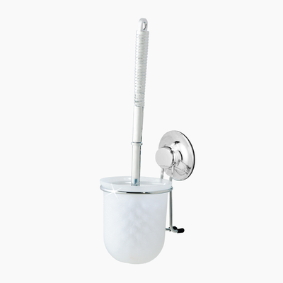 Everloc Toilet Brush with Holder, No Drilling, No Screws, No Glue, No Adhesive, Vacuum Suction Wall Mounted Chrome Set for Bathroom, Bowl Cleaner, Easy Install, EVL-10208