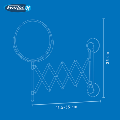 Everloc Round Mirror, No Drilling, No Screws, No Glue, No Adhesive, Vacuum Suction Magnifying Extendable Bathroom Mirror, Flexible, Adjustable, Easy Install, EVL-10210