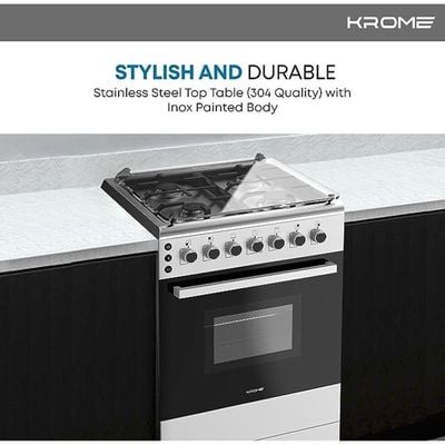 KROME 60x60cm Free Standing Cooker, Gas Oven, Full Gas Ignition, INOX