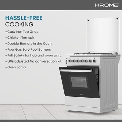 KROME 60x60cm Free Standing Cooker, Gas Oven, Full Gas Ignition, INOX