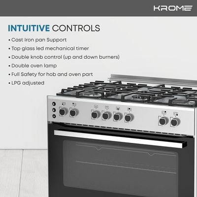 KROME 90x60cm Free Standing Cooker, Gas Oven, Full Gas Ignition, INOX