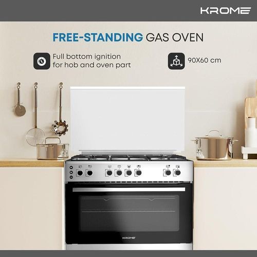 KROME 90x60cm Free Standing Cooker, Gas Oven, Full Gas Ignition, INOX