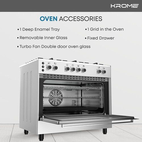 KROME 90x60cm Free Standing Cooker, Gas Oven, Full Gas Ignition, INOX