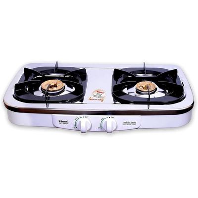 Rinnai 2 Burner Table Top Gas Stove | Full Safety Cooktop | Brass Pan Support | Stainless Steel Body | Detachable Top Plate | Easy Cleaning | Made in JAPAN | RET2KRS