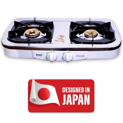 Rinnai 2 Burner Table Top Gas Stove | Full Safety Cooktop | Brass Pan Support | Stainless Steel Body | Detachable Top Plate | Easy Cleaning | Made in JAPAN | RET2KRS