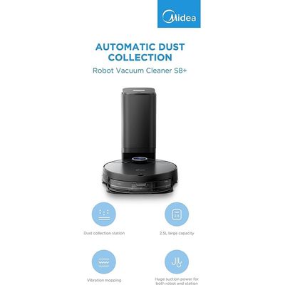 Midea Robot Vacuum Cleaner | Auto Return Charge | Dust Bin Station | 5200mAh Battery | S8+