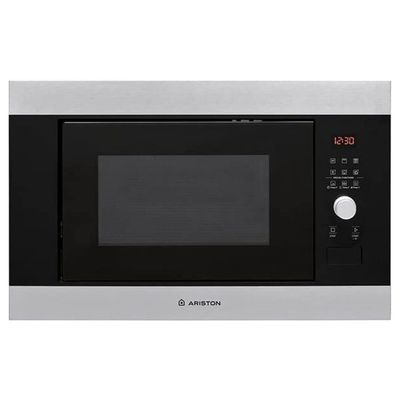 Ariston Built In 25L Microwave Oven With Grill | Inverter | LCD Display | Defrost Reheat and Grilling | Stainless Steel | Auto Programs | Child Lock | Round Grill Grid | 900W | 1000W Grill | Inox | MF25GUKIXA