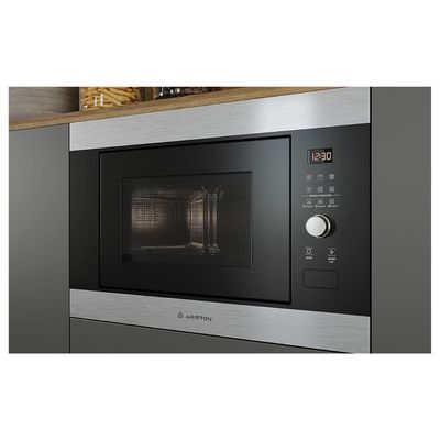 Ariston Built In 25L Microwave Oven With Grill | Inverter | LCD Display | Defrost Reheat and Grilling | Stainless Steel | Auto Programs | Child Lock | Round Grill Grid | 900W | 1000W Grill | Inox | MF25GUKIXA