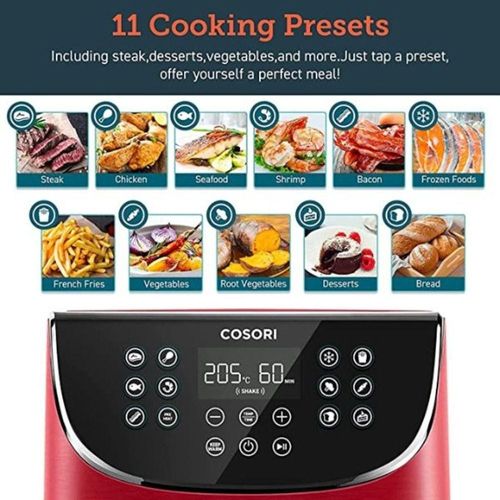 COSORI Air Fryer 5.5 L| 1700W Max XL 5.5L | Digital Touchscreen | 11 Presets | Oil Free Hot Cooker | Nonstick Basket | Red | 100 Recipes Cookbook | Red| CP158-AF