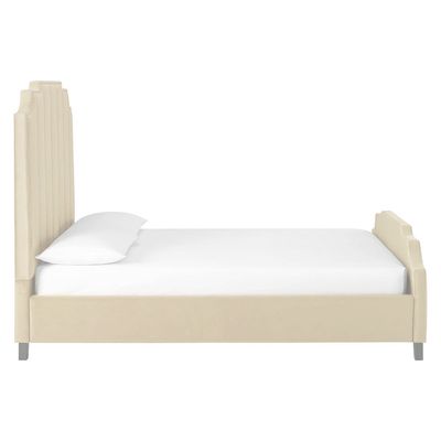 Lucille Performance Velvet Platform King Size Bed Frame Beige