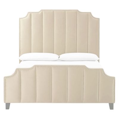 Lucille Performance Velvet Platform King Size Bed Frame Beige