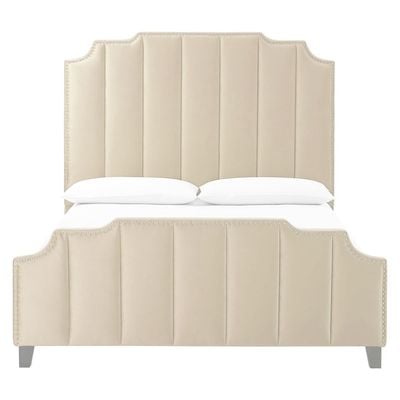 Lucille Performance Velvet Platform Super King Size Bed Frame Beige