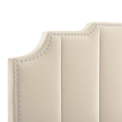 Lucille Performance Velvet Platform Queen Size Bed Frame Beige