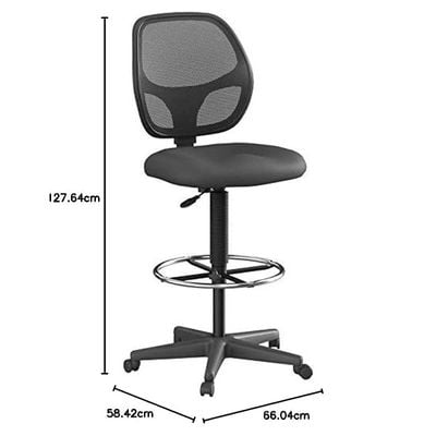 Office Star Deluxe Breathable Mesh Back Ergonomic Drafting Chair with Lumbar Support and Adjustable Footring with 18.5",Black Fabric,28 W x 22.75 D x 41-52 H,DC2990