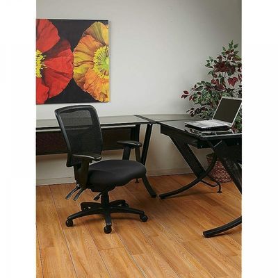 Office Star ProGrid High Back Managers Chair with Adjustable Arms, Multi-Function and Seat Slider (Black)