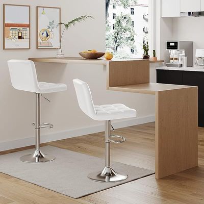 طقم مقعد مرتفع أبيض من Mahmayi Ultimate C8541 مكون من قطعتين - تصميم عصري، جلد PU مريح، مثالي للمنزل أو المطبخ أو منطقة البار