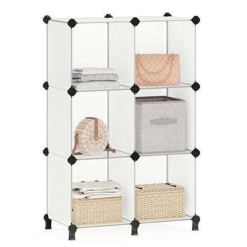 6 Cube Storage Organiser, DIY Closet Shelf, Plastic Clothes Organizer, Modular Bookcase, High Load Capacity, with Rubber Mallet, White ULPC06W