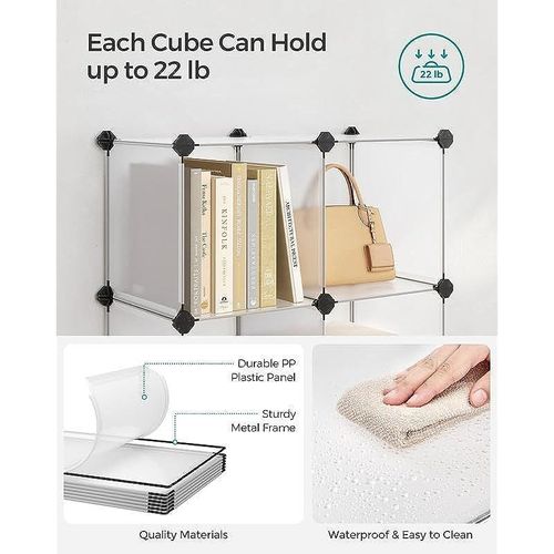 6 Cube Storage Organiser, DIY Closet Shelf, Plastic Clothes Organizer, Modular Bookcase, High Load Capacity, with Rubber Mallet, White ULPC06W
