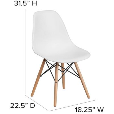 Mahmayi Set of 2 Eames Style Chair with Walnut Wood Legs Eiffel Dining Room Chair - Lounge Chair Without Arms Chair Seat Wooden Wood Eiffel Legged Base Molded Plastic Seat Dining Chair - White