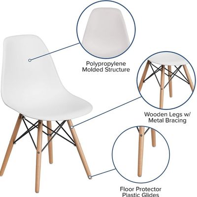 Mahmayi Set of 2 Eames Style Chair with Walnut Wood Legs Eiffel Dining Room Chair - Lounge Chair Without Arms Chair Seat Wooden Wood Eiffel Legged Base Molded Plastic Seat Dining Chair - White