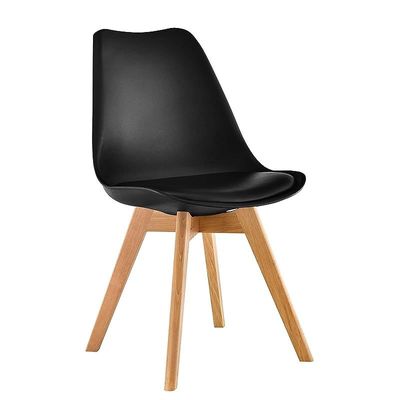 Eames Dining Plastic Chair Beech Wooden Legs with PU Leather Seat-Black (Set of 2), BLF009A BLK, Dining-CH2-BLACK