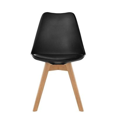 Eames Dining Plastic Chair Beech Wooden Legs with PU Leather Seat-Black (Set of 2), BLF009A BLK, Dining-CH2-BLACK