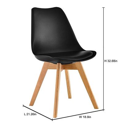 Eames Dining Plastic Chair Beech Wooden Legs with PU Leather Seat-Black (Set of 2), BLF009A BLK, Dining-CH2-BLACK