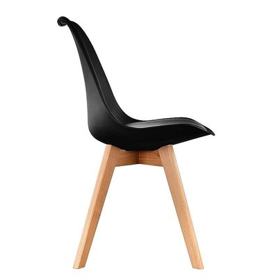 Eames Dining Plastic Chair Beech Wooden Legs with PU Leather Seat-Black (Set of 2), BLF009A BLK, Dining-CH2-BLACK