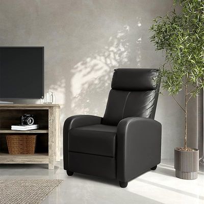 Mahmayi Ultimate Modern Single Recliner PU Leatherite Sofa Padded Seat - Black 