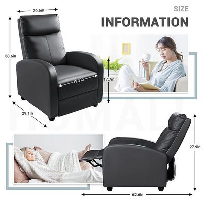 Ultimate Modern Single Recliner Sofa Padded Seat Black with Leatherite PU