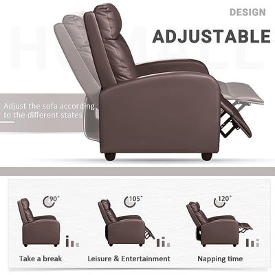 Mahmayi Ultimate Modern Single Recliner PU Leatherite Sofa Padded Seat - Brown 