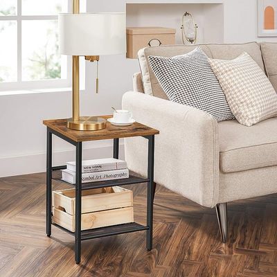 Vasagle LET23X Nightstand Combo with 2 Adjustable Mesh Shelves, Side Table for Living Room End Table - Rustic Brown (Pack of 2)