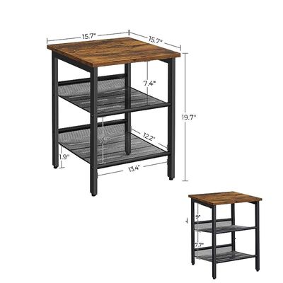 Vasagle LET23X Nightstand Combo with 2 Adjustable Mesh Shelves, Side Table for Living Room End Table - Rustic Brown (Pack of 2)