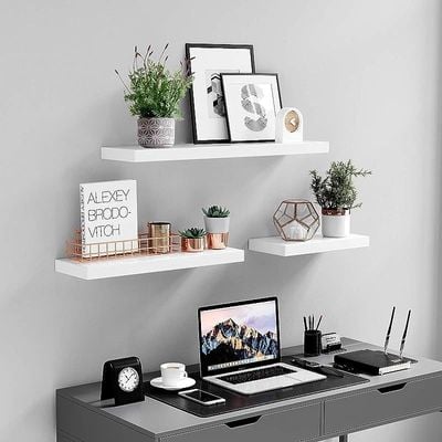 Floating Shelf, Wall Shelf for Books, Photos, Collectibles, Wall-Mounted Office Shelf, 40 x 20 x 3.8 cm, MDF, for Living Room, Kitchen, Hallway, Bedroom, Bathroom, White LWS24WT