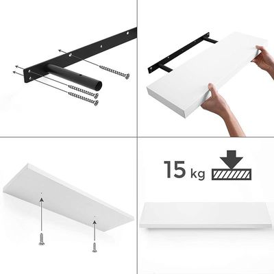 Vasagle Floating Shelf, Wall Shelf for Photos, Decorations, in Living Room, Kitchen, Hallway, Bedroom, Bathroom, White LWS28WT by Mahmayi