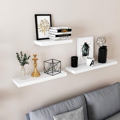 Vasagle Floating Shelf, Wall Shelf for Photos, Decorations, in Living Room, Kitchen, Hallway, Bedroom, Bathroom, White LWS28WT by Mahmayi