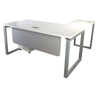 Carre 5116L Modern Workstation Desk Steel Square Metal Legs With Silver Modesty Panel -W160Cms X D160Cms X H75Cms (White) ME5116LWH