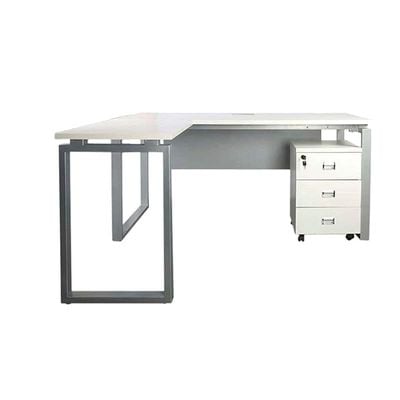 Carre 5116L Modern Workstation Desk Steel Square Metal Legs With Silver Modesty Panel -W160Cms X D160Cms X H75Cms (White) ME5116LWH