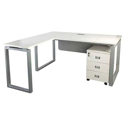 Carre 5116L Modern Workstation Desk Steel Square Metal Legs With Silver Modesty Panel -W160Cms X D160Cms X H75Cms (White) ME5116LWH