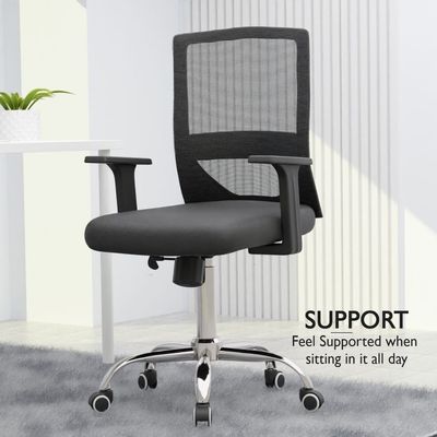 Ergonomic Adjustable Office Chair with Adjustable Arm Rests, Lumbar Support, Contoured Back, and Seat Cushion - Comfortable Seating Solution for Office and Home - Premium Medium back Black