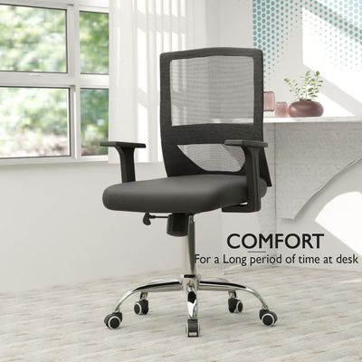 Ergonomic Adjustable Office Chair with Adjustable Arm Rests, Lumbar Support, Contoured Back, and Seat Cushion - Comfortable Seating Solution for Office and Home - Premium Medium back Black