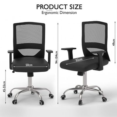 Ergonomic Adjustable Office Chair with Adjustable Arm Rests, Lumbar Support, Contoured Back, and Seat Cushion - Comfortable Seating Solution for Office and Home - Premium Medium back Black