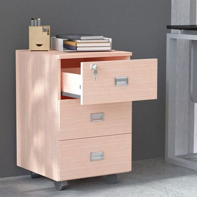Stazion 3 Drawer Mobile Storage Unit Modern Office Furniture with Cabinets &amp; Drawers Functional 3 Drawers Storage Finished with Melamine on MDF &amp; Castor Wheels Oak, No Installation Required