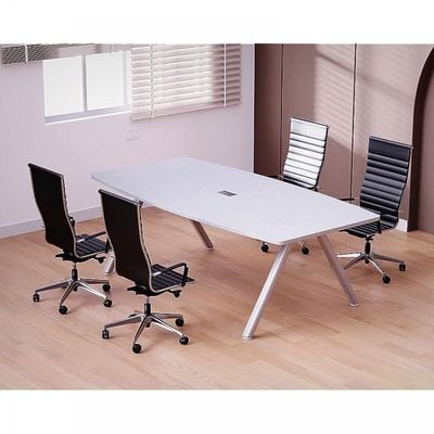 Incontro Modern Conference Table- Alluring and Functional Conference Desk with Cable Manager and Steel legs (180cm, White)