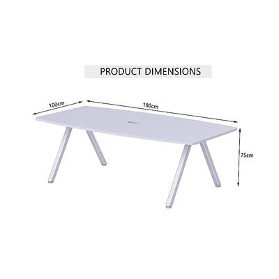 Incontro Modern Conference Table- Alluring and Functional Conference Desk with Cable Manager and Steel legs (180cm, White)