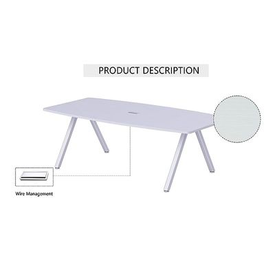 Incontro Modern Conference Table- Alluring and Functional Conference Desk with Cable Manager and Steel legs (180cm, White)