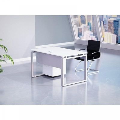 Carre Modern Workstation Desk Steel Square Metal Legs With Silver Modesty Panel (120cm, White)