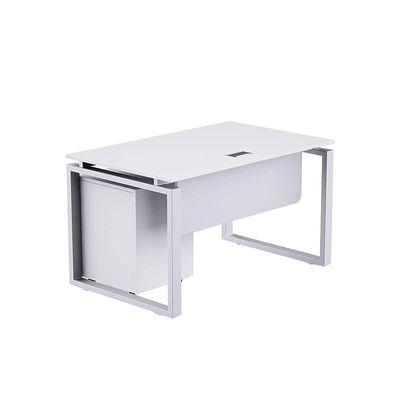 Carre Modern Workstation Desk Steel Square Metal Legs With Silver Modesty Panel (120cm, White)